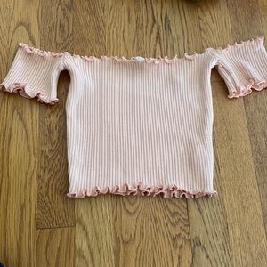 Pink cropped off the shoulder top from dry goods